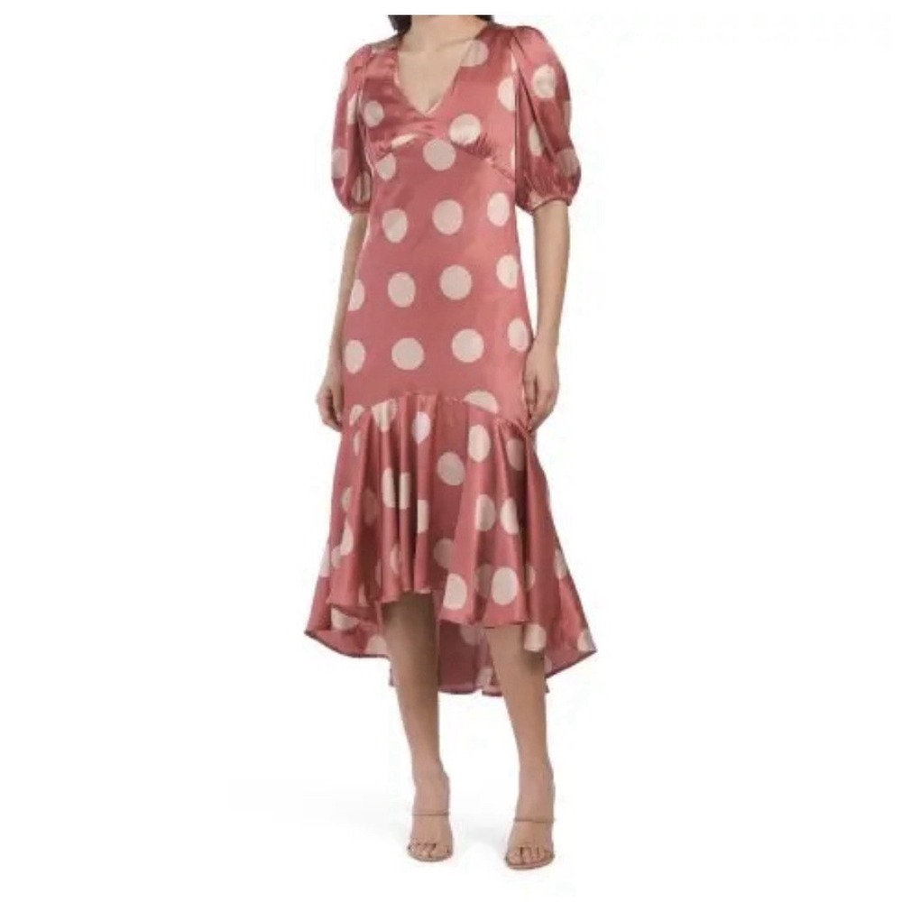 Taylor Women's‎ DustyRose Polka Dot HighLow Flowy Ruffle Maxi Party Dress Sz6